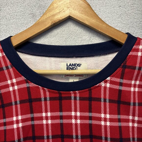 Lands End Serious Sweats Sweatshirt Womens Large Red Green Plaid Holiday Casual - Picture 5 of 14
